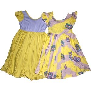 2 Dot Smile Girls Sz 7 Yellow Purple Cassette Retro Empire Twirl Dress Lot